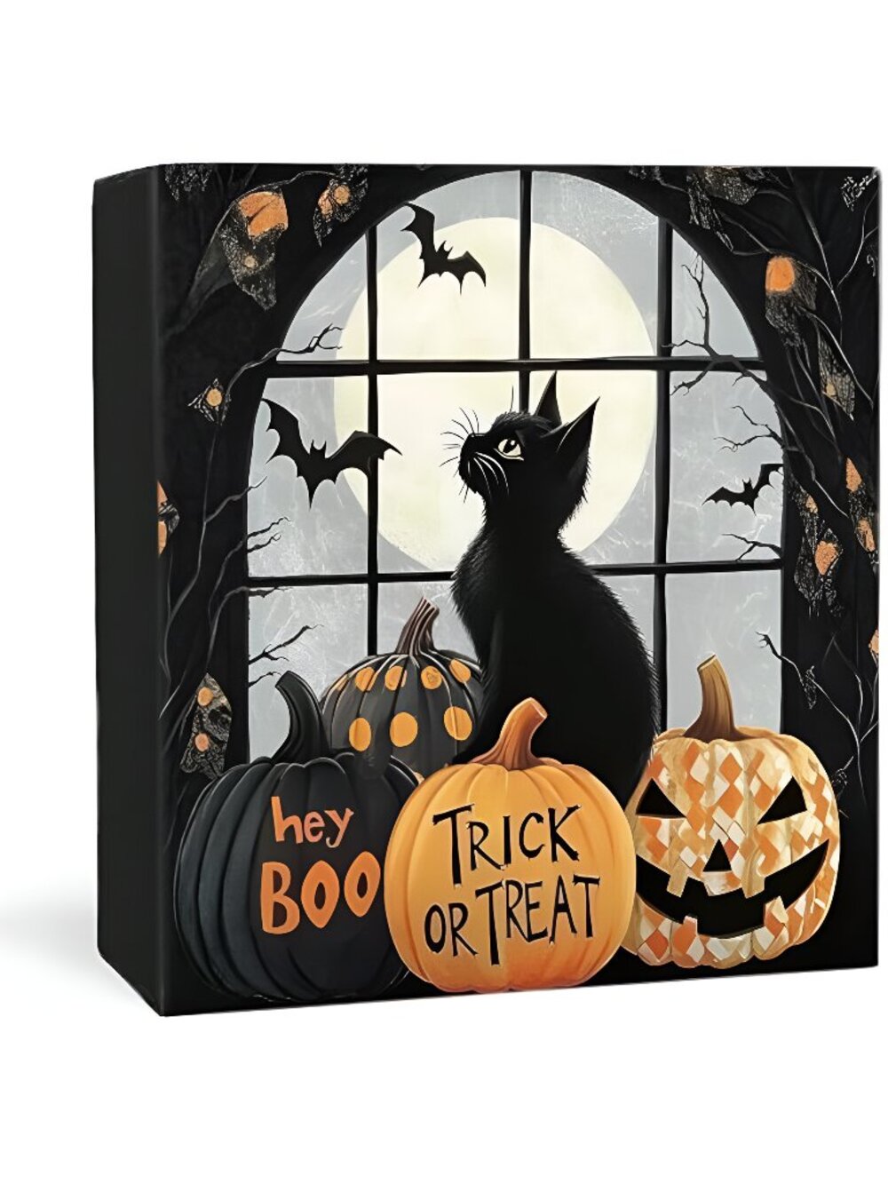 Halloween Signs, Halloween Black Cat Wooden Box Sign, Black Cat Halloween